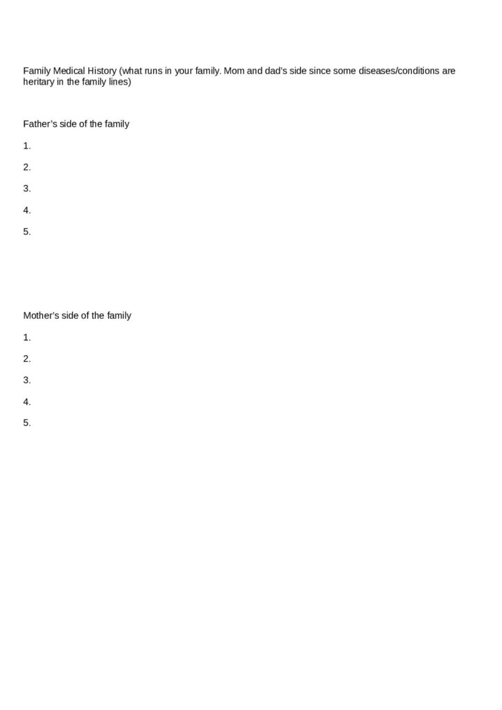 Family medical history worksheet